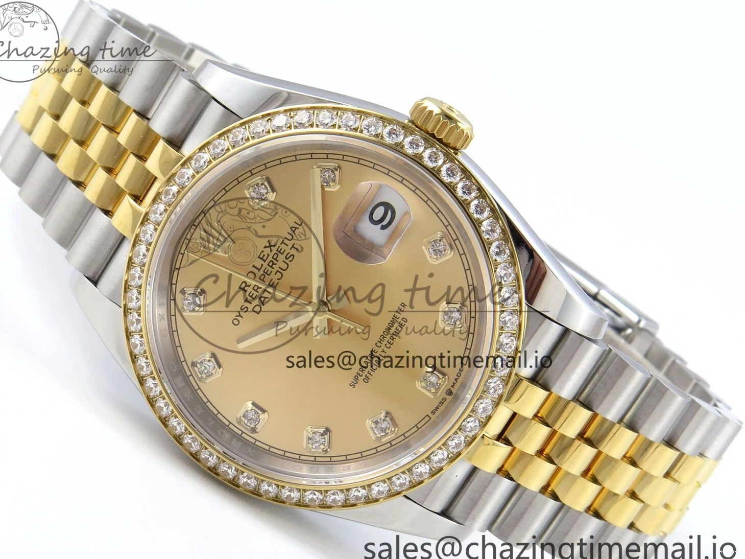 MiroTime 1223 Attractive DateJust 36 126283RBR EWEF Best Edition YG Diamonds Dial on SS YG Jubilee Bracelet A 635